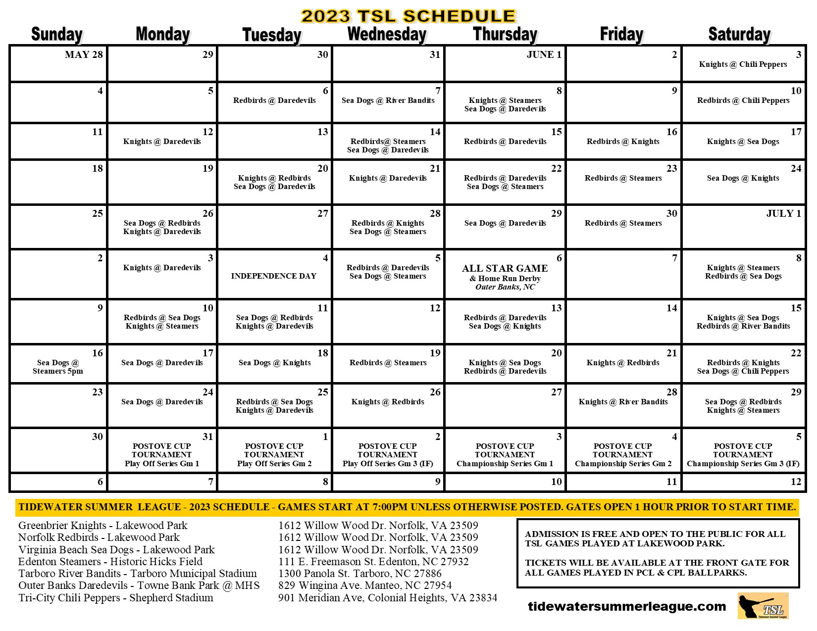 2023 SCHEDULE RELEASED Tidewater Summer League